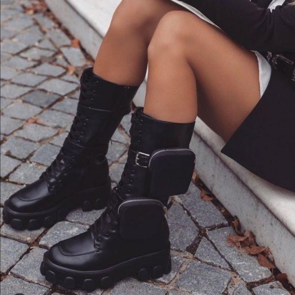 Black Combat Boots with Removable Pouches - Picture 13 of 13